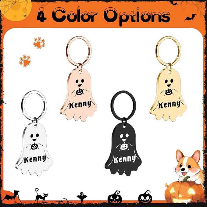 Personalized Pet Tags for Dog Cat, Custom Halloween ID Tags for Dogs, Dog Name Tags Engraved for Pets, Boo Basket Stuffers, Halloween Gifts for Dogs Lovers (Ghost)