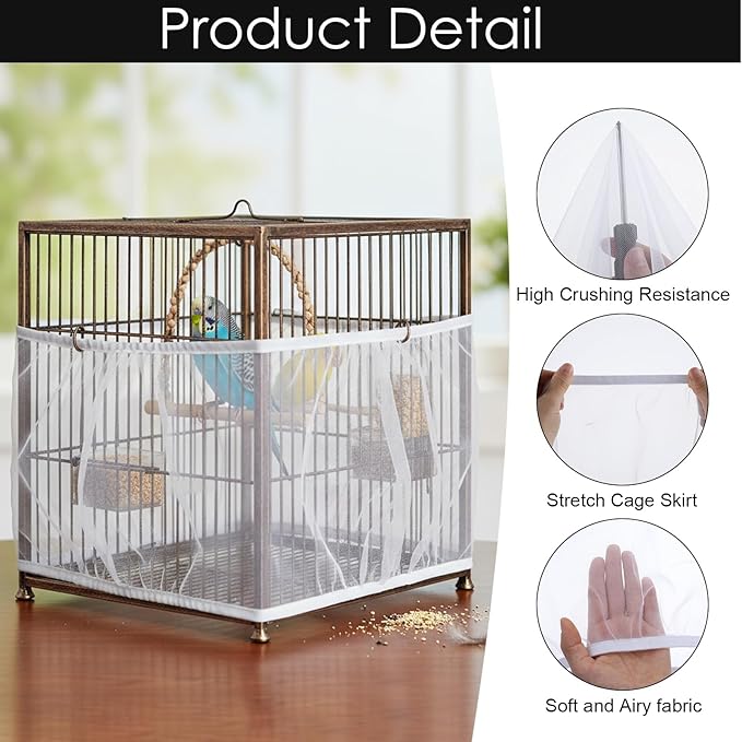 Bird Cage Seed Catcher, White Breathable Seed Catcher for Bird Cage, Universal Adjustable Birds Cages Cover Net Liner, Birds Accessories for Cages for Parrot Enclosures Stops Scatter