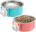 2 Pieces Crate Dog Bowl, Removable Stainless Steel Pet Kennel Hanging Food Water Feeder Bowl Cage Coop Cup for Puppy Medium Dog Cat Rabbit Ferret Bird (Blue,Red)