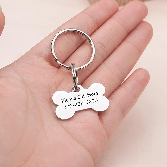 Anavia Small Size Dog Cat ID Tags, Small/XS Personalized Color Plated Stainless Steel Puppy Kitten Name Tags, Customized Engraved Nameplate Pet Collar Tag (Purple, Bone)