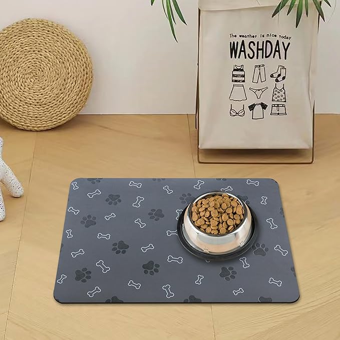Pet Cat Dog Food Mat Non Slip Mat for Dog Water Bowl Mat Quick Dry Absorbent Cat Feeding Mat, 18.1 * 11.8 in, Blue