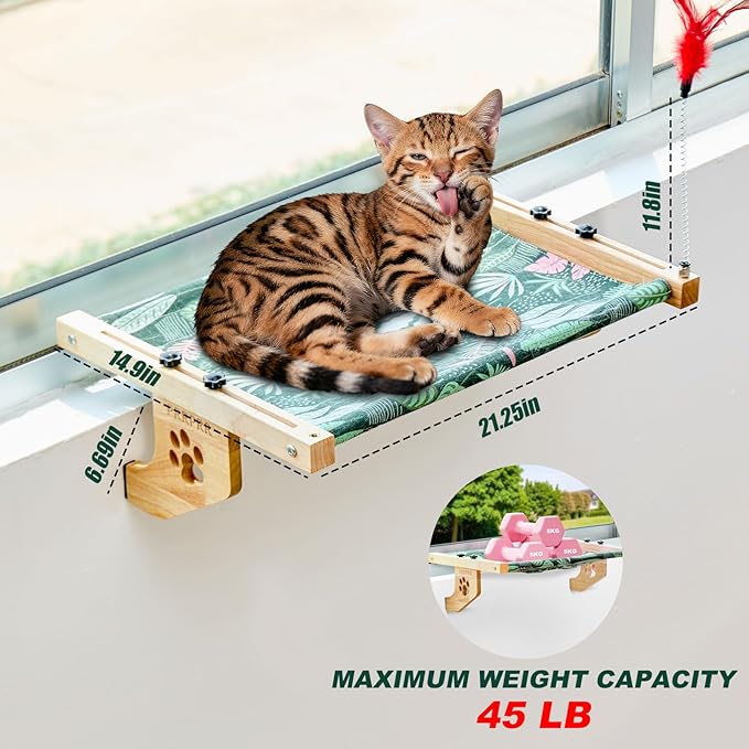 Cat Window Perch for Large Cats Inside, Sturdy Cat Window Hammock Seat with Cooling Mat, Adjustable Cats Platform Bed Shelf Fits Windowsill, Bedside, Desk, Drawers and Cabinet