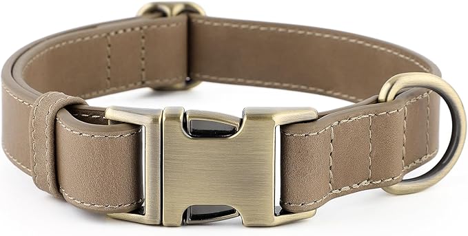 Plutus Pet Genuine Leather Dog Collar – Adjustable Pet Collar with Quick Release Metal Buckle, Soft Real Leather for Small Medium Large Dogs, Heavy Duty & Skin-Friendly (Ash Brown, XS)