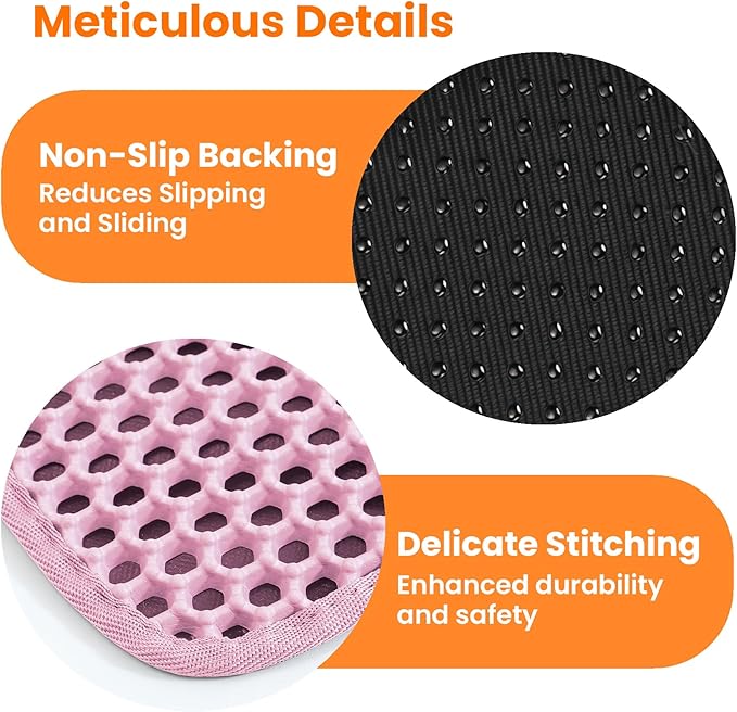 Extra Large Cat Litter Mat, 30x22 Inches Honeycomb Double Layer Cat Litter Trapping Mat, Non Slip Waterproof Urine Proof Large Kitty Litter Box Mat for Floor, Kitten Supplies, XL, Pink