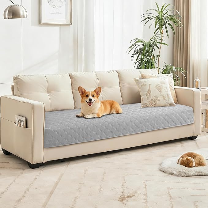 Waterproof Dog Blanket, Non-Slip Soft Pet Bed Cover, Couch Cover for Dogs Washable, Protects Sofa, Furniture, Crate, Car, Tear Resistant Leakproof Pet Blanket (30x53 Inch, Light Grey)
