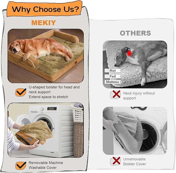 Large Dog Bed Orthopedic Washable, Orthopedic Dog Beds for Large Dogs with Washable Cover, Removable Bolster and Non-Slip Bottom Orange Gaint Pet Beds, XXXLarge Extra Large Dogs