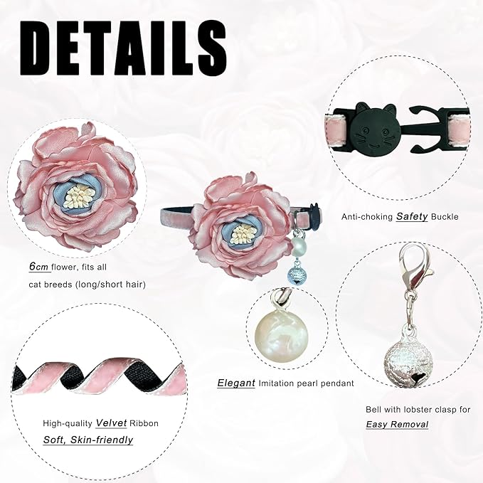 Fupo Cat Collar - Breakaway Adjustable with Bell& Flower (Pink)