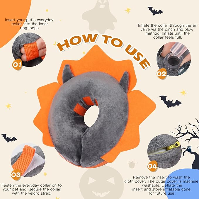 IEUUMLER Inflatable Recovery Dog Collar, Protective Donut Cone, Adjustable Soft Collar for Dog and Cat After Surgery Prevent from Biting & Scratching EU002 - Grey Demon M