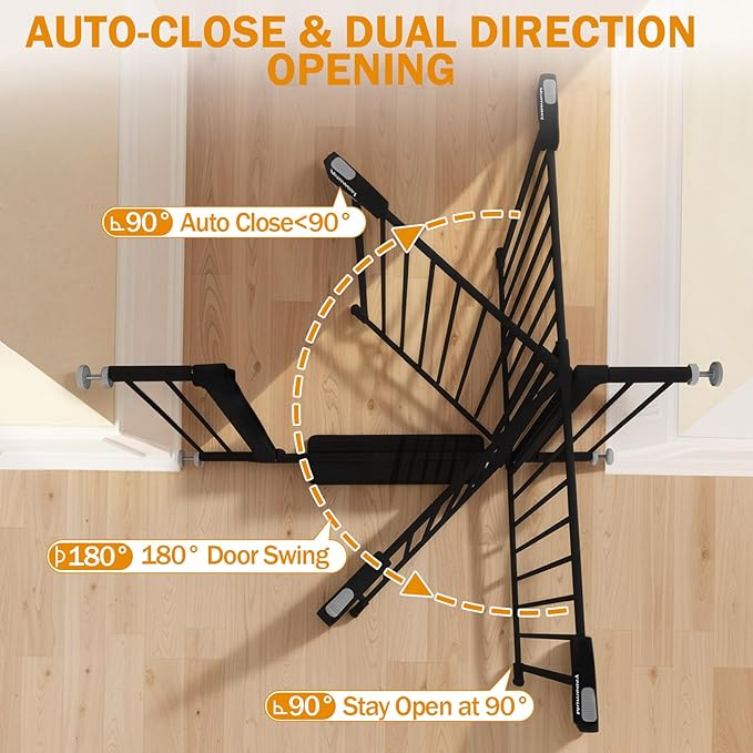 Baby Gate for Stairs, 29.7-43" Auto Close Dog Gate for Doorways & Hallways, Pressure Mounted Pet Gate with Walk Thru Door, Easy Install Safety Gate for Children & Pets, No Drilling, Dual-Lock Design