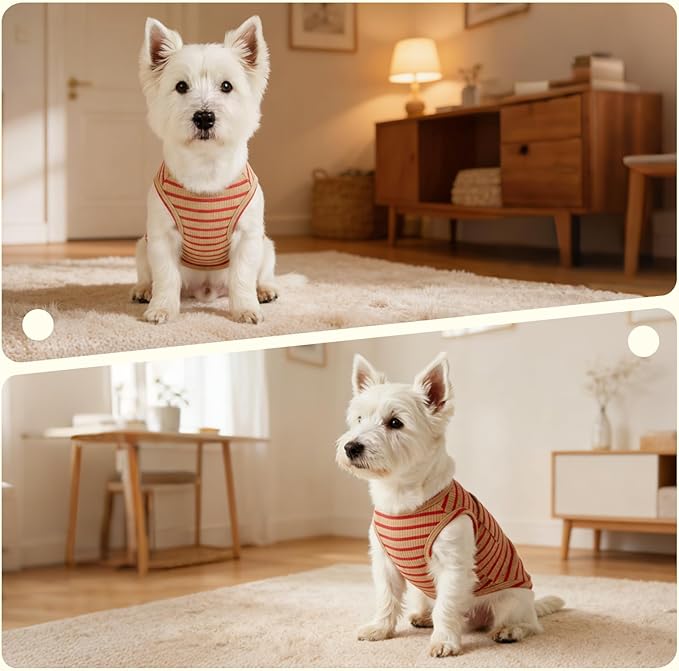 Dog Clothes, Stripe Dogs Shirts for Small & Medium Breeds, Pet Tank Top, Breathable Waffle Fabric Puppy Outfit, Shirt for Chihuahua, Yorkie, Dachshund, Corgi (4Pack, Medium)