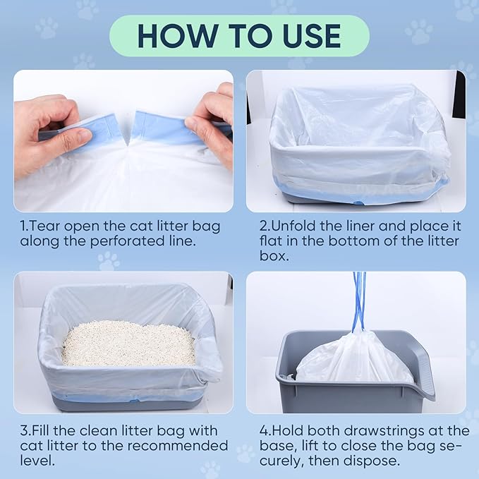 160 Count Cat Litter Box Liners Compatible with Cumrige & Fsitego & Fumoi Self Cleaning Litter Box, Cat Litter Liners for Automatic Litter Box, Heavy Duty Waste Bags with Drawstrings, 25.98" x 11.81"