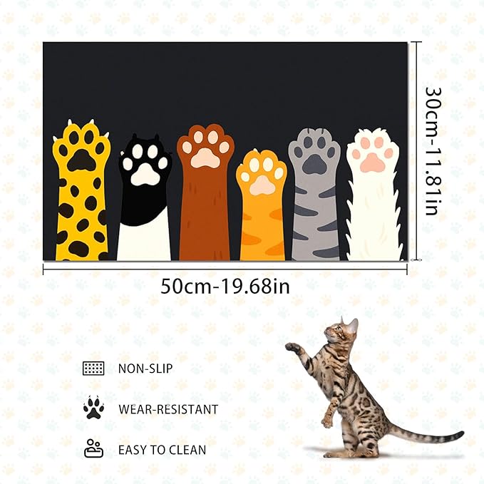 Cute Animal Paw Pet Food Mat Non Slip Spill Proof Feeding Pad for Cats Kittens Small Dogs Food and Water Bowl Mat Easy Clean Fast Dry Placemat for Pet Feeding Area Kitchen Decor 20" x 12"