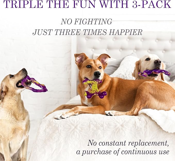 Tough Dog Toys for Aggressive Chewers 3 Pack, Indestructible Dog Toy for Large Dogs, Bacon Flavored, Keeps Dogs Busy