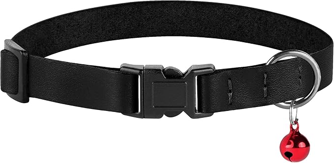 Breakaway Cat Collar with Bell - Leather Adjustable Kitten Collars with Safety Quick Release Buckle - Soft Small Pet Collars for Girl & Boy Cats