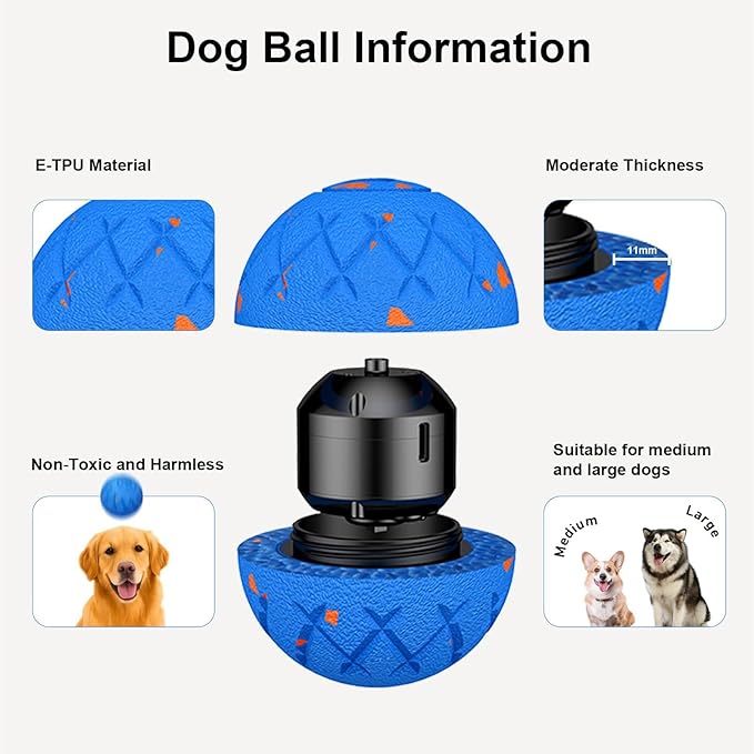 Interactive Dog Ball, Automatic Moving, Bouncing and Rotating, Silent Foam Material, IP54 Waterproof Rating, Smart Active Rolling, Stimulation Toys for Medium and to Keep Them Busy (Blue)