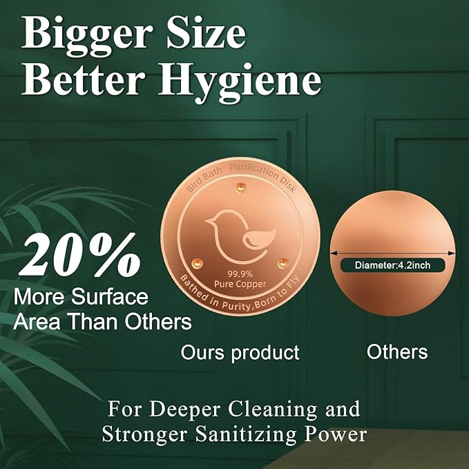 Bird Bath Copper Disk(4-Pack), 4.2" Large Surface Area, Covers 20% More Water Than Standard, Safe & Clean Birdbaths All Year Round, Fits Most Backyard Birdbaths