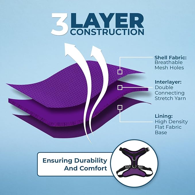 Voyager Escape-Proof Step-in Lock Cat Harness & 5ft Neoprene-Handle Leash Set All-Weather Mesh with Reflective Stitching for Small to Large Cats by Best Pet Supplies, Purple/Black Trim, S
