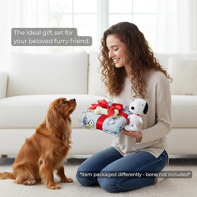 Peanuts Snoopy Pet Throw & Pet Pillow Set - 40in x 50in Super Soft Cozy Throw Blanket for Dogs & Cats - Couch/Bed/Car, (Officially Licensed Product) by Franco Pet