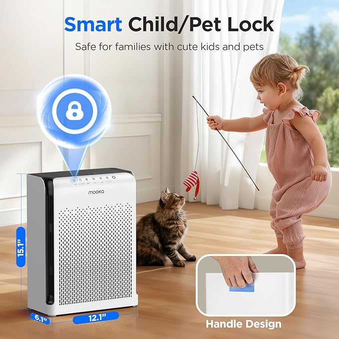 MOOKA Air Purifiers for Home Large Room Up to 2200ft² with ECO Mode, 20dB Ultra-Quiet HEPA Air Filter for Bedroom with Aromatherapy Nightlight, Air Cleaner for Pets Hair Dander Odor Dust Smoke, M200L