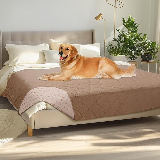 Luciphia 100% Waterproof Couch Cover Blanket for Dogs Anti-Slip Pet Couch Protector Sofa Mat Puppy Cat Blanket with Non-Slip Bottom, Light Brown Khaki, 68x82 Inch