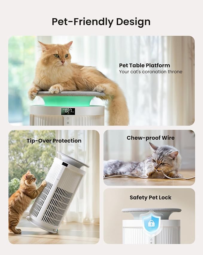 Large Air Purifiers for Home Large Room up to 4200ft², Yaber HEPA Air Purifier for Home Pets, Auto Mode PM2.5 VOC Monitor with Lights, APP Smart Air Cleaner for Pet Hair Odor Pollen Smoke Dust