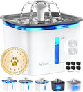 Veken Innovation Award Winner 95oz/2.8L Pet Fountain, Automatic Cat Water Fountain Dog Water Dispenser with 6 Replacement Filters & Silicone Mat for Cats, Dogs (Grey, Plastic)