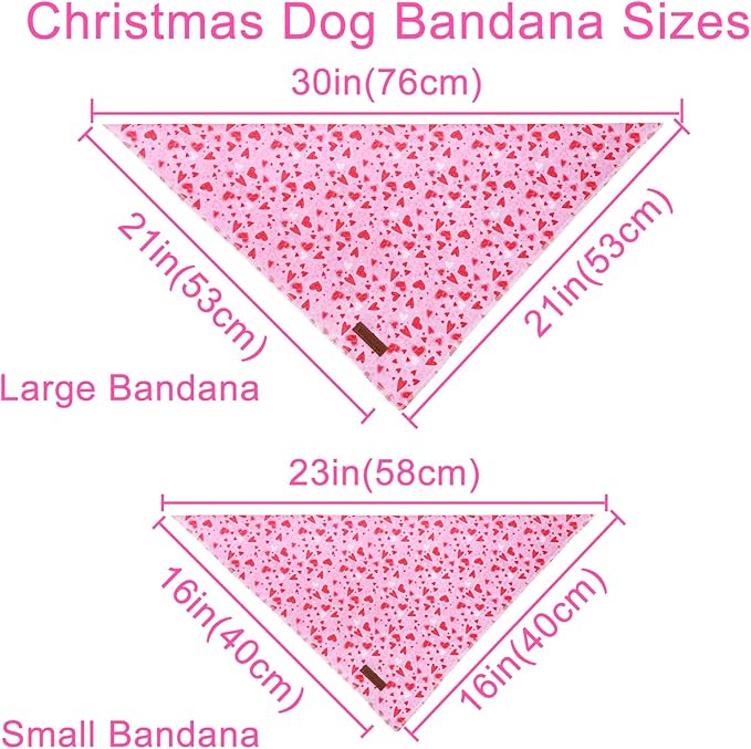 Valentine Dog Bandana - Pink Heart Triangle Bib Scarf for Small Medium Pets, Cotton Kerchief for Girl Boy Dogs or Cats, Red Puppy Bandana