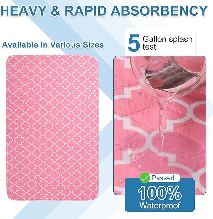 OUTCREATOR® Washable Bed Pads 34" x 76" (Pack of 2), Incontinence Mattress Protector, Anti-Slip Waterproof Underpads for Adults Kids Elderly Pets, Absorbency & Reusable Bedwetting Pads (Pink)