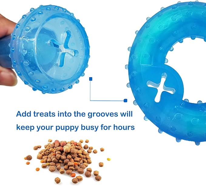 Puppy Chew Toys for Teething Puppies, Cooling Dog Toys Natural Teething Rubber, 2 Pack Freezable Teething Toys, Cleaning Teeth and Protects Oral Health Both Small Dogs & Medium Dog Suitable