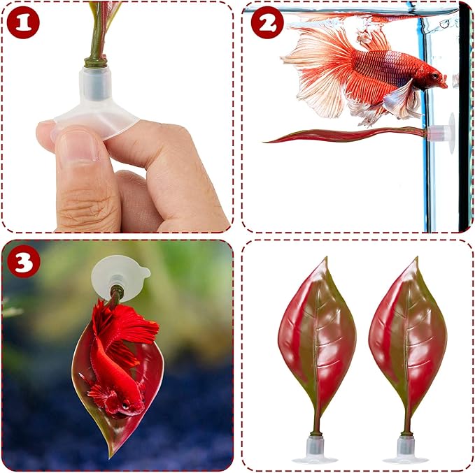 WILLBOND 2 Pcs Red Silicone Betta Fish Bed Leaf Hammock Betta Fish Tank Accessories Decorations for Aquarium Ornaments, Practical Resting Spot, No Bpa, Comfortable and Safe