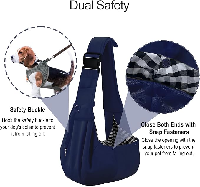 PETLOFT Reversible Dog Cat Sling Carrier, Small Dog Carrier, Adjustable Dog Sling, Hands Free Cross Body Carrier with Collar Hook for Dog/Cat/Bunny up to 11lb (Blue)