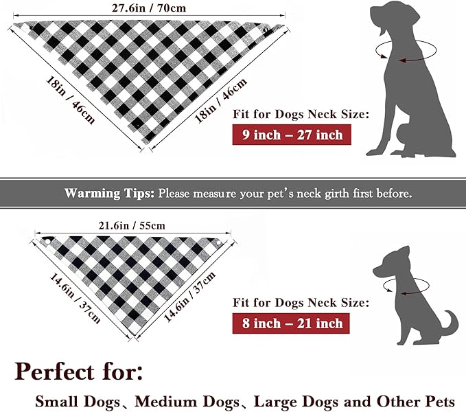 Christmas Plaid Dog Bandana with Button, Dual Layer Scarf Soft Cotton Triangle Bib Girls and Boys Kerchief Adjustable Accessories for Small Medium Large Extra Large Dog Puppy Pet Cat