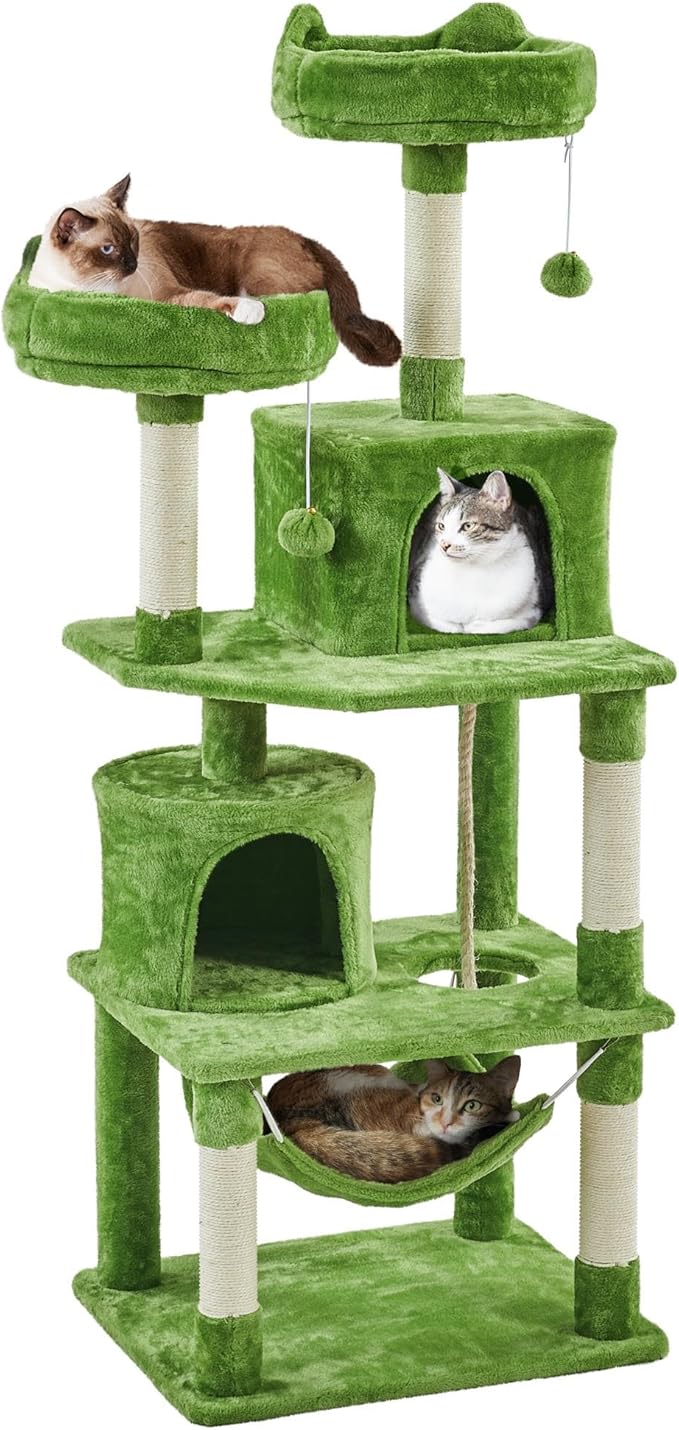 Yaheetech 62.5inches Cat Tree Cat Tower Kitten Condo with Platform & Hammock, Scratching Posts for Kittens Pet Play House with Plush Perch for Indoor Activity Relaxing, Green