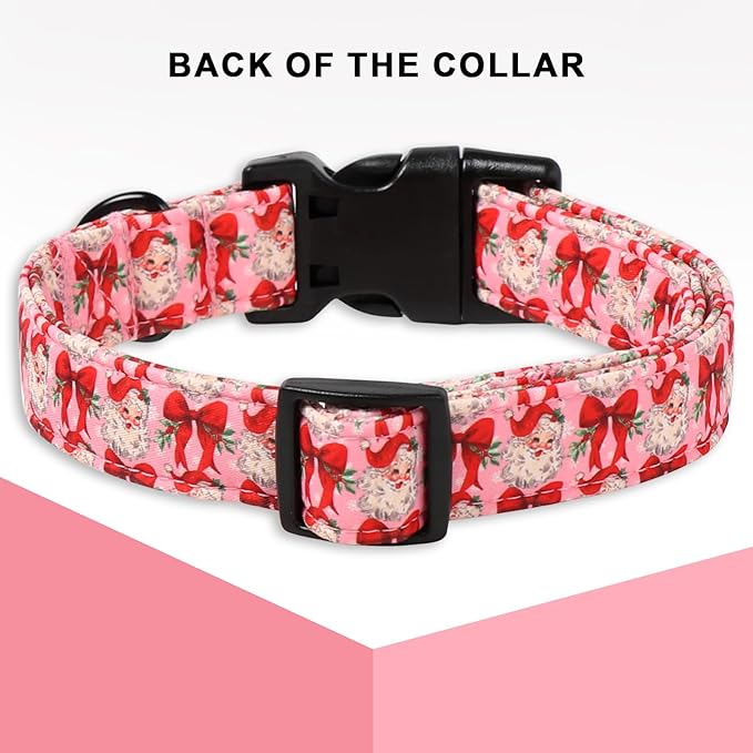 Unique Style Paws Christmas Dog Collar, Pink Dog Collar with Santa Claus Pattern, Lightweight & Adjustable Pet Collar with Plastic Buckle for Small, Medium, Large Boy Girl Dogs