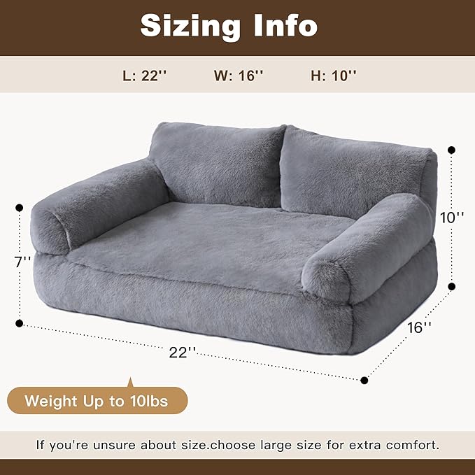 Cat Beds for Indoor Cats, Cat Couch Bed, Cute Cats Sofas for Pets, Small Dog Sofas & Chairs with Removable Washable Cover, Plush Soft Pet Furniture for 10lbs Small Dogs & Cats(Light Grey)