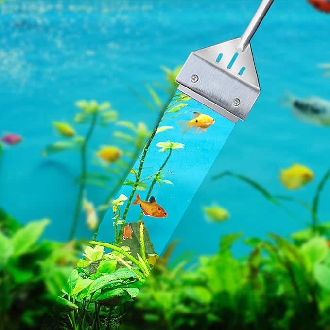 Kirecoo Algae Scraper for Glass Aquariums, 25.6" Fish Tank Cleaner, Stainless Steel Algae Scraper for Fish Tank with 10 Blades, Aquarium Glass Cleaning Tools, Cleaning Accessories