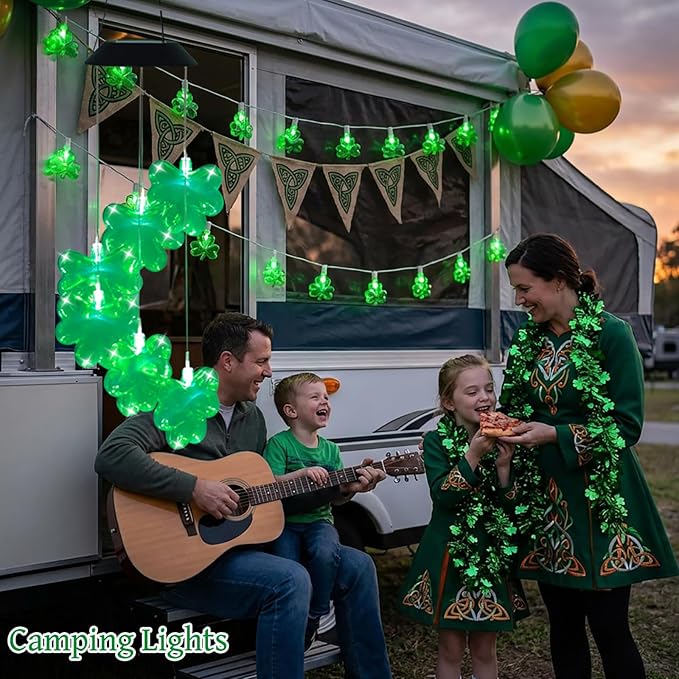 St. Patrick's Day Solar Shamrock Wind Chimes, Green Shamrock Solar Lights Outdoor Mobile Wind Chime for Party Window Garden Yard Decorations, Birthday Irish Gifts for Mom Women Grandma