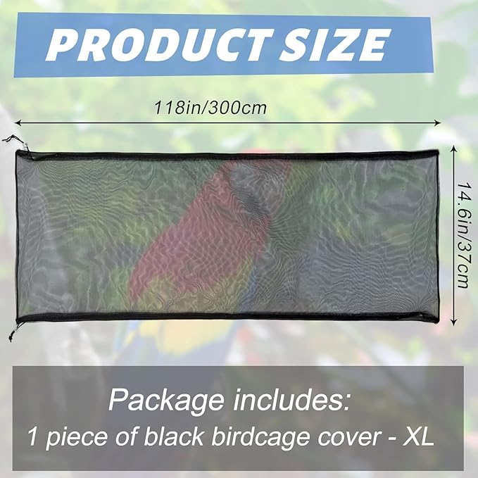 Bird Cage Netting Seed Catcher Adjustable Bird Cage Skirt Seed Catcher Large Soft Breathable Mesh Catchers for Indoor Round Square Cages (Circumference 80 inch to 118 inch)