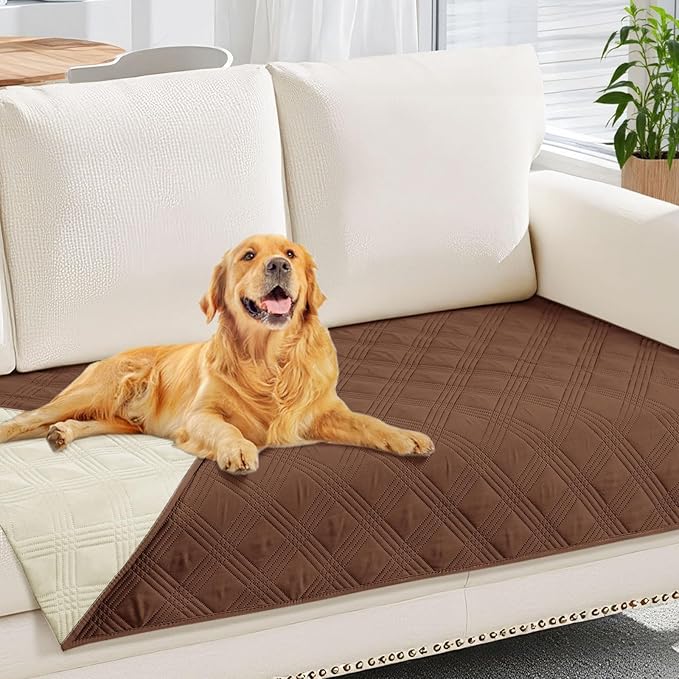 hyha Waterproof Dog Blanket, Reversible Pet Bed Blanket, Soft Sofa Couch Cover for Dogs Washable, Waterproof Pet Couch Covers for Sofa Puppy Cats Furniture Protector(30"x70", Brown/Beige)