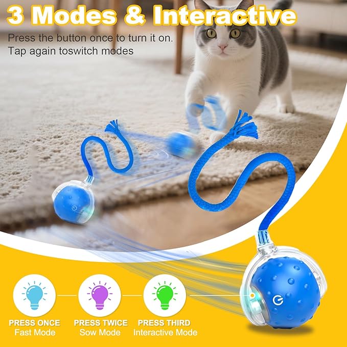 2-Pack Interactive Cat Toys Ball for indoor Cats＆Dog,Automatic Cat Toy with Smart Obstacle Avoidance &Bird Chirps ,Includes 4 Cat Spiral Spring,Cat Enrichment Toys for Indoor Cats(Orange＆Blue)