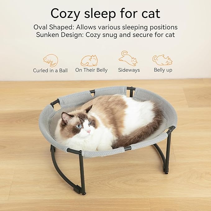 Cat Bed Hammock, Free-Standing Elevated Cat Bed for Indoors and Outdoors, Easy Assembly with Removable Washable Mesh for Cats up to 30 lbs, 20 in x 16.5 in x 8 in