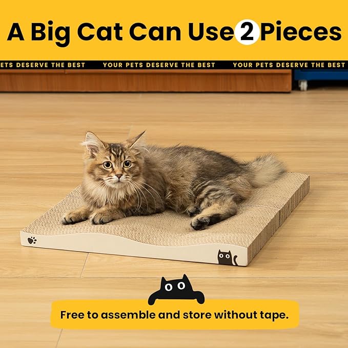 Cat Scratcher, Durable Scratch Pad, Corrugated Cardboard Scratching Board for Indoor Cats, Heavy Duty, Double-Sided Usability, Recyclable, with Catnip，2 Packs