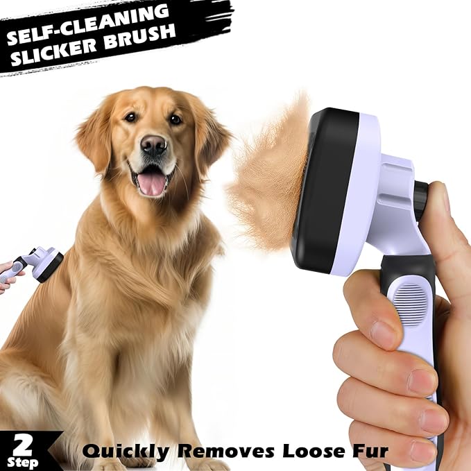 3PCS Self Cleaning Slicker Brush & Pet Grooming Rake & Flea Comb for Dogs,Cats and Horses | Double-Sided Dematting Comb & Skin Friendly Deshedding Grooming Tool | Pet Supplies(Light Purple Black)