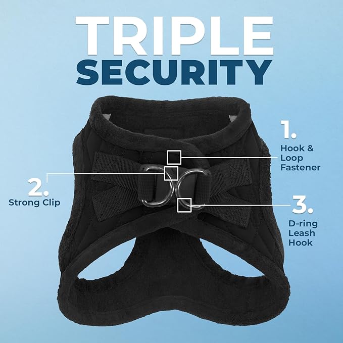 Best Pet Supplies - All Weather Plush, Reflective, No Pull Harness for Small, Medium Dogs, Cats - Secure with Hook & Loop Fastener, Buckle, Double D-Rings - Black Plush, XS