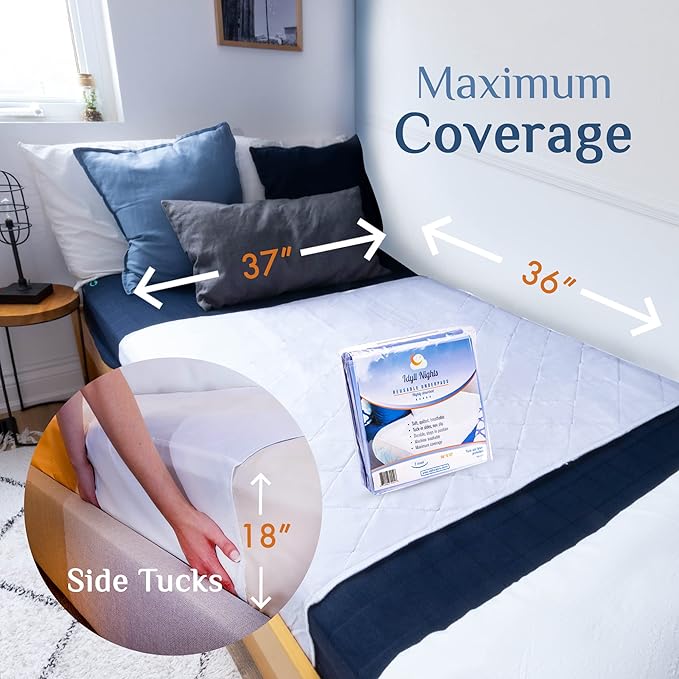 Washable Incontinence Bed Pads 36" x 37" (2 Pack) – Soft, Absorbent & Waterproof Mattress Protector with Tuck-in Sides – Reusable Twin Pads for Kids, Adults, Seniors & Hospital Beds