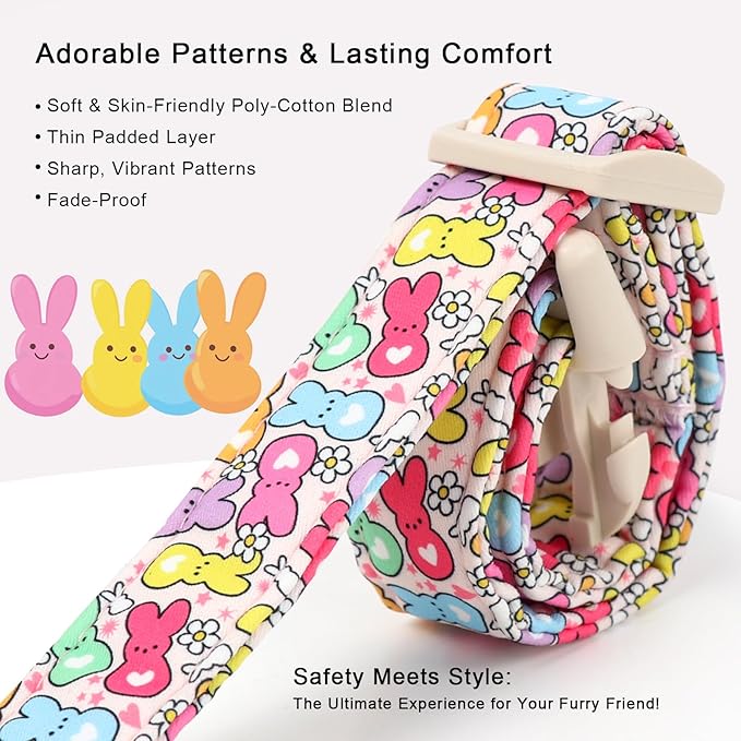 Easter Dog Collar for Medium Dogs - Colorful Bunny Print Easter Collar for Male Female Dogs, Lightweight Adjustable Spring Holiaday Dog Collars with Quick Release Buckle M