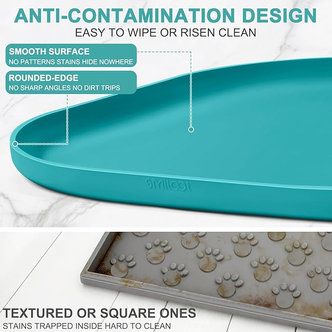 Small Silicone Pet Food Mat with Raised Edge for Food and Water Bowl, Square Dog Feeding Mats, Cat Food Trays for Floor Waterproof, Rubber Tray for Dogs and Cats, 12 x 12 x 0.7 Dark Turquoise