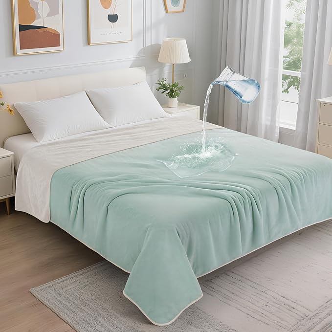 LOOBANI Waterproof Blanket for Bed: Reversible Soft Flannel King Size Bed Blanket 85" x 108", Waterproof Dog Blankets for Large Dogs, Spill-Proof Cover for Furniture Protection, Movie Time, Green