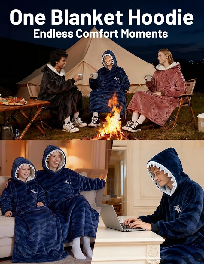 Mewaii Wearable Blanket Hoodie for Adults, Warm Sherpa & Soft Flannel Long Sweatshirt with Giant Pocket, Cozy Gifts for Women