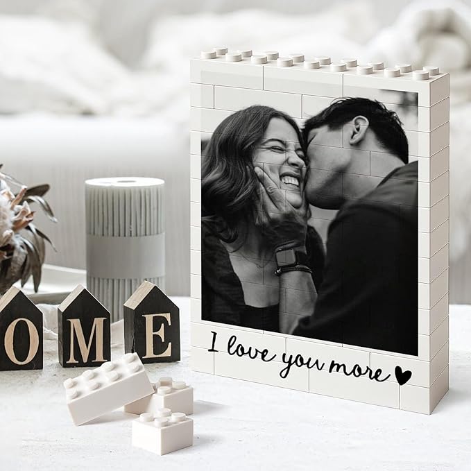 NAZENTI Custom Couple Photo Building Blocks gifts for Him Her, Puzzle Building Blocks Gifts for Valentines Birthday, Couple Gift, Custom Home Decor with Photo for Couples, Puzzle Gift For Husband